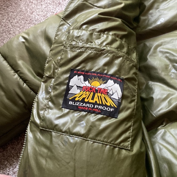 FTP LOGO WORLD DOMINATION QUILT PUFFER JACKET OLIVE - Picture 3 of 6